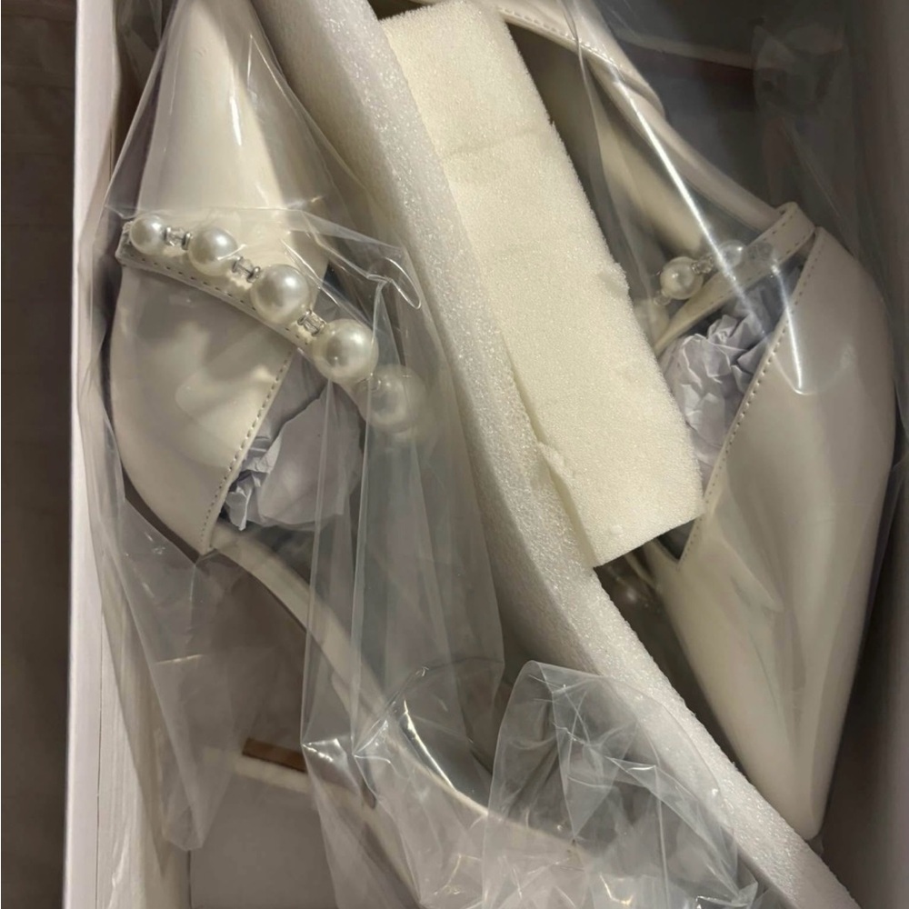 Elegant White Heels with Pearl Detail